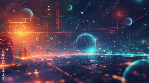 The pulse of global exploration beats through a network of quantum connections, capturing the essence of travel in a futuristic realm, background concept photo