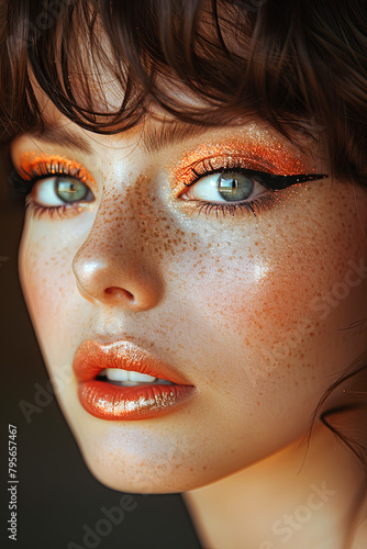 Fashion portrait of young beautiful woman with bright make-up.