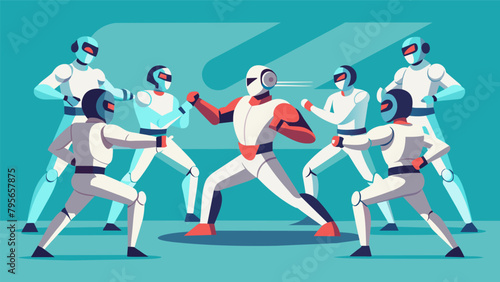 A group of martial artists train with advanced robotic sparring partners designed to simulate real opponents with impeccable accuracy.