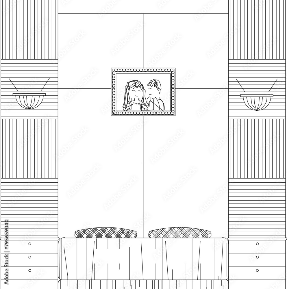 Fototapeta premium Sketch vector illustration design drawing of traditional ethnic vintage classic old bed