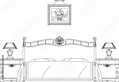 Fototapeta Naklejka Na Ścianę i Meble -  Sketch vector illustration design drawing of traditional ethnic vintage classic old wooden bed