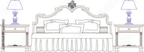 Fototapeta Naklejka Na Ścianę i Meble -  Sketch vector illustration design drawing of traditional ethnic vintage classic old wooden bed