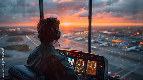 Guiding Planes Safely: Air Traffic Controller in Airport Tower Using Radar. Concept Air Traffic Control, Airport Operations, Radar Technology, Safety Protocols, Flight Management