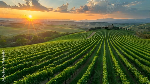 Iconic Tuscany Vineyards at Sunrise: Home to Italy's Finest Wines. Concept Italian Countryside, Tuscany Vineyards, Sunrise Photography, Wine Country, Travel Inspiration photo