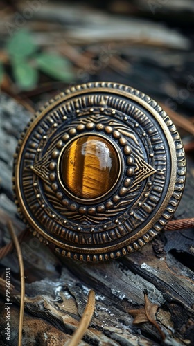 A gold and bronze ring with a large stone in the center