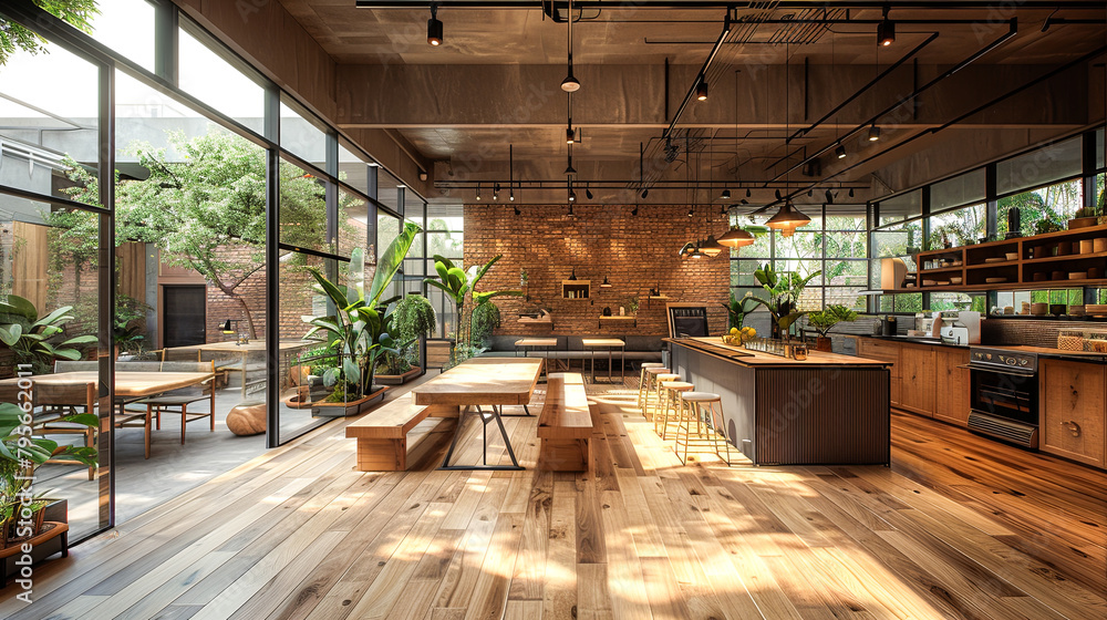 Fototapeta premium Interior of a modern kitchen in a loft. 3d rendering