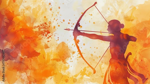 watercolor illustration celebrating ram navami with silhouette of lord rama holding bow and arrow hindu festival art photo