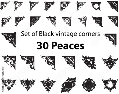 set of 30 Vector corners and ornaments for design work  freestanding black and white