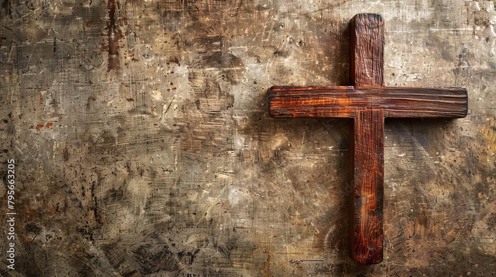 wooden cross on textured background with copy space for text or image faith and spirituality concept