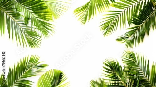 lush tropical frame with vibrant green palm leaves isolated on white background