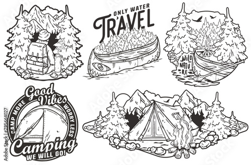 Wallpaper Mural Collection of vintage-style badges featuring camping and travel themes with outdoor elements. Sticker pack or set for nature hiking and camp. Travel. T-shirt print Torontodigital.ca