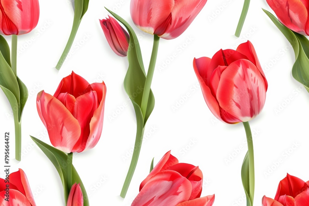 Seamless pattern design of red and pink tulips for wallpaper or fabric showcasing the elegance of these spring flowers Seamless pattern design of red and pink tulips for wallpaper or fabric showcasing the elegance of these spring flowers