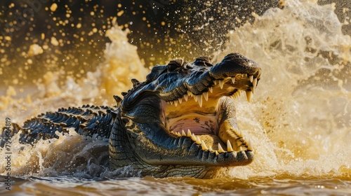 majestic saltwater crocodile erupting from the hunter river in australias kimberley region captured in stunning 8k detail
