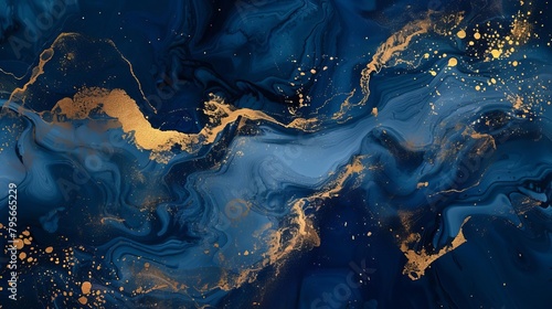 midnight opulence dark navy blue and gold abstract painting luxurious digital art