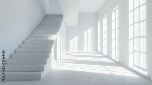 minimalist white interior with soft shadows 3d render architecture illustration