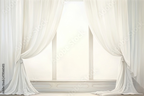 Painting of white curtain border backgrounds window architecture
