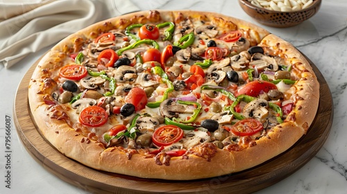 mouthwatering vegetarian pizza with mushrooms tomatoes mozzarella peppers and olives food photography