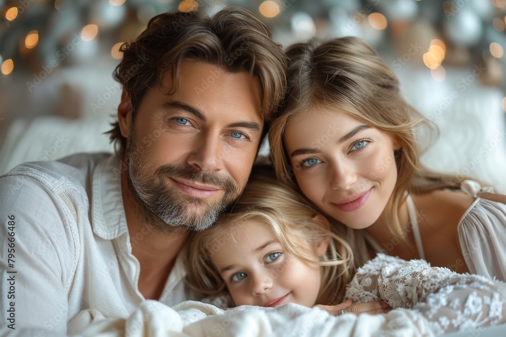 Close-up of a beautiful family enjoying a cozy moment with a child Close-up of a beautiful family enjoying a cozy moment with a child