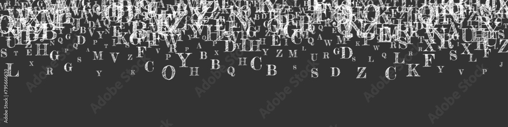Scattered letters of latin alphabet. White chalk