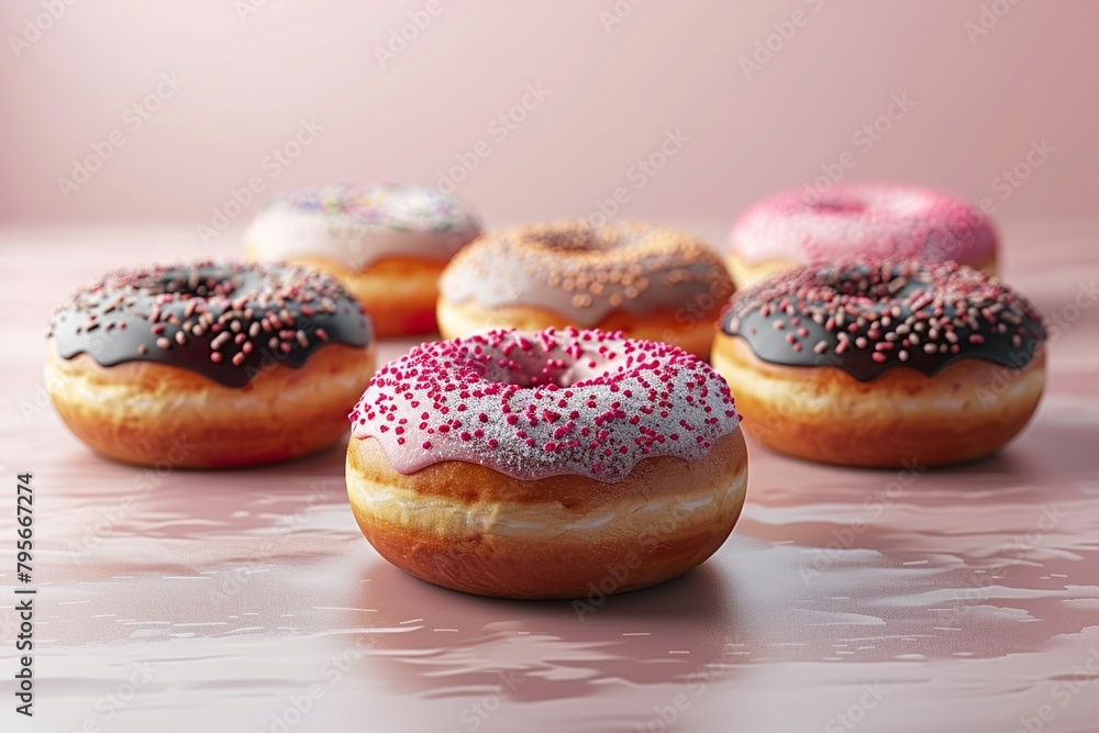 National Donut Day celebration. Colourful Set of Different donuts. Food and summer concept National Donut Day celebration. Colourful Set of Different donuts. Food and summer concept