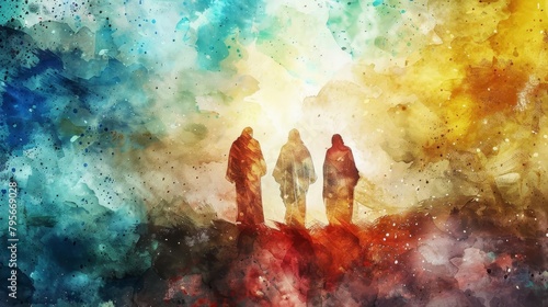the transfiguration of jesus appearing with elijah and moses digital watercolor painting photo