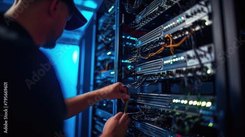 A man works on server in data center AIG41