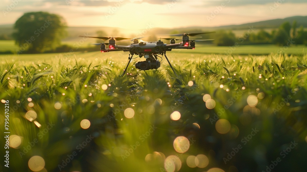 Digital devices in agriculture, drone and smart farming technology, green fields, sunny day, innovation in action , cinematic Digital devices in agriculture, drone and smart farming technology, green fields, sunny day, innovation in action , cinematic