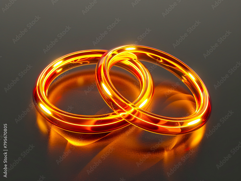 Two glowing rings on a black surface. Two glowing rings on a black surface.