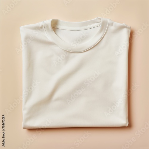 t-shirt mockup, folded white tshirt, square fold, ivory color background © World of AI