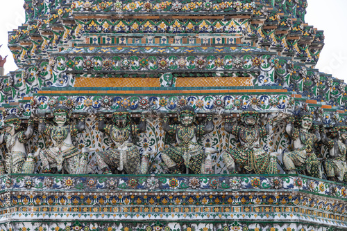 Wat Arun Temple in Bangkok Thailand. Decor elements Wat Arun is among best known of Thailand landmarks. Temple of Dawn famous tourist destination in Bangkok