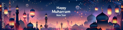 illustration with text to commemorate Muharram Islamic New Year photo