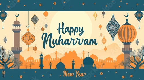 illustration with text to commemorate Muharram Islamic New Year