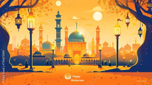 illustration with text to commemorate Muharram Islamic New Year