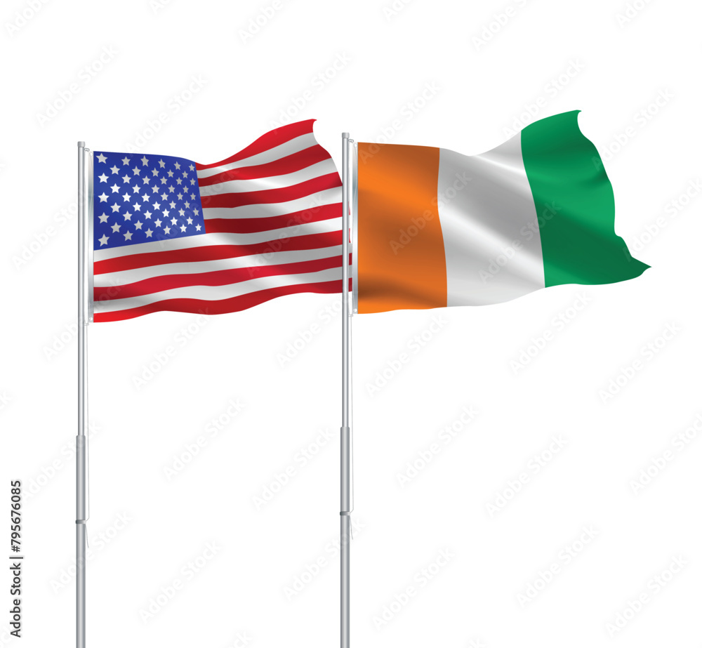 Obraz premium American and Ivory Coast flags together.USA,Ivory Coast flags on pole