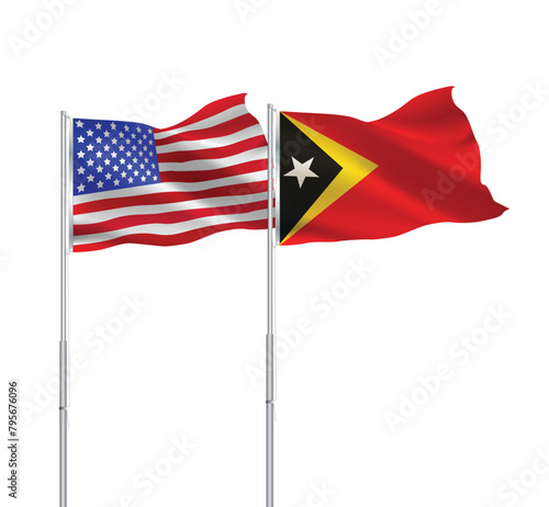American and Timorese flags together.USA,East Timor flags on pole photo