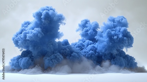  A cluster of blue smoke rising from a cloud of it against a gray backdrop