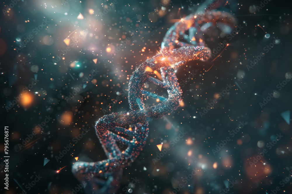 DNA Helix in Space, Digital Genetics Art DNA Helix in Space, Digital Genetics Art