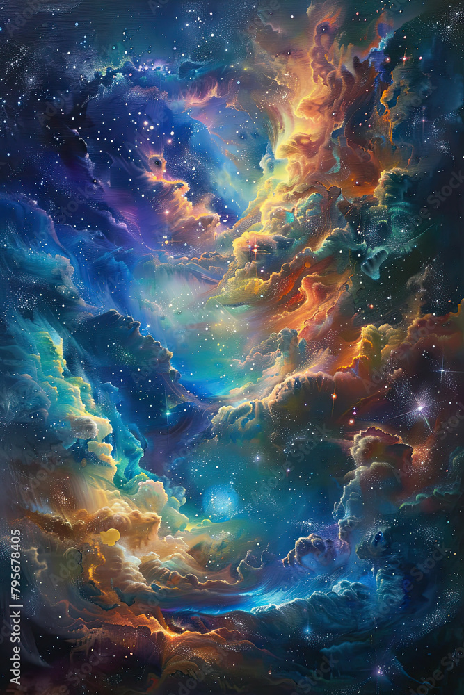 Galactic Overture An Oil Painting of Cosmic Splendor