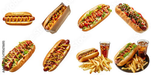 Hotdog png set collection in 3d transparent no background.