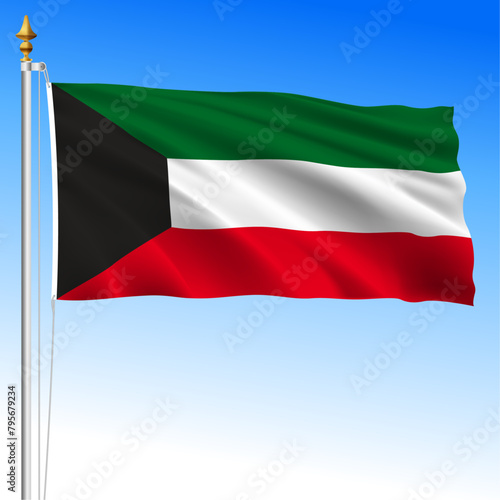 Kuwait official national waving flag, middle east, vector illustration