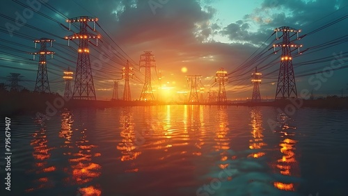 Smart grid solutions optimize electricity management for increased efficiency in power distribution. Concept Smart Grid Solutions, Electricity Management, Efficiency Improvement, Power Distribution photo