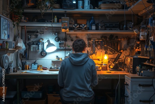 Man standing in a cozy home workshop