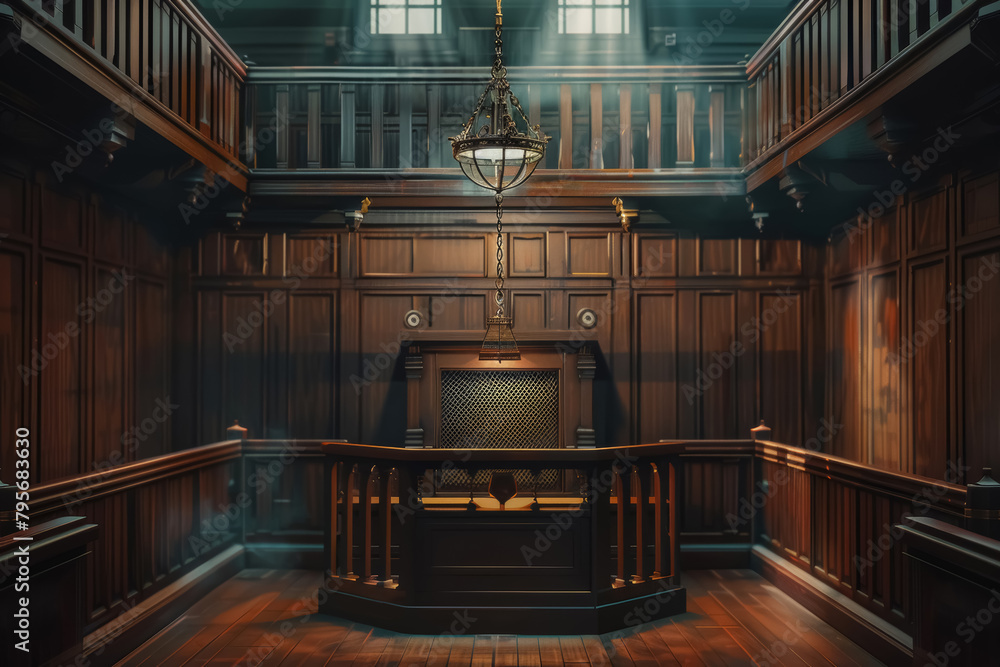 Surreal Courtroom, Elevated Judge and Trapped Defendant Surreal Courtroom, Elevated Judge and Trapped Defendant