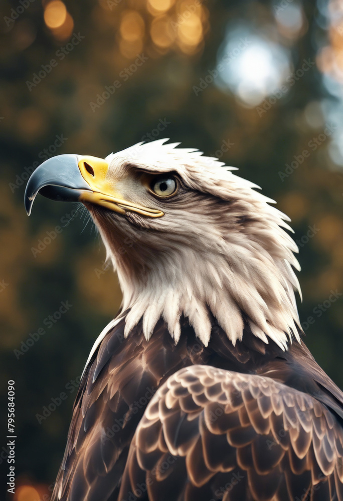 Fototapeta premium Illustration of a bald eagle on a tree in a park