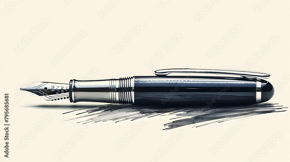A minimalist sketch of a simple fountain pen on a letter A minimalist sketch of a simple fountain pen on a letter