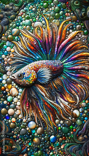 Wallpaper Mural A colorful fish with a long tail is swimming in a sea of colorful beads Torontodigital.ca