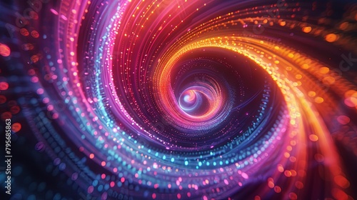 A colorful spiral with a purple center. The spiral is made up of different colors, including red, orange, and blue. The colors are bright and vibrant, creating a sense of energy and excitement
