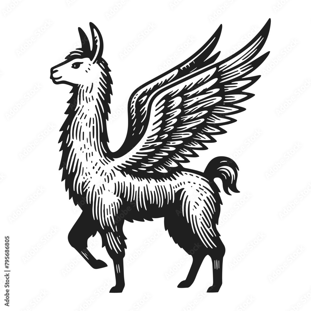 Naklejka premium llama with wings sketch