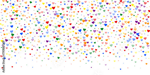 Rainbow colored scattered hearts. LGBT valentine