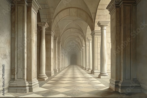 Castle architecture building corridor.